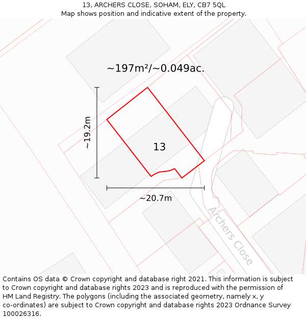 13, ARCHERS CLOSE, SOHAM, ELY, CB7 5QL: Plot and title map