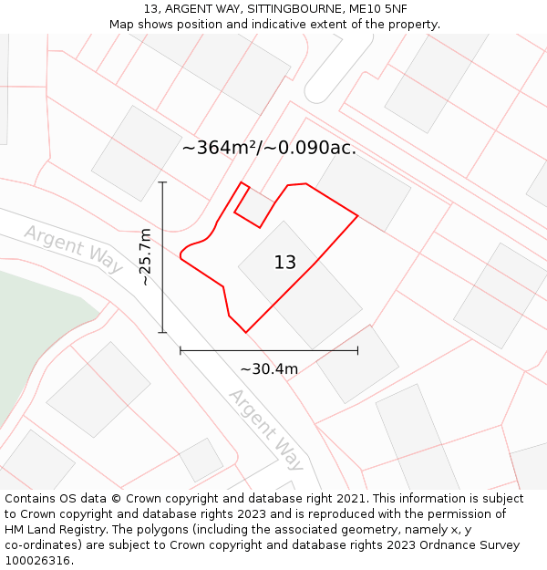 13, ARGENT WAY, SITTINGBOURNE, ME10 5NF: Plot and title map
