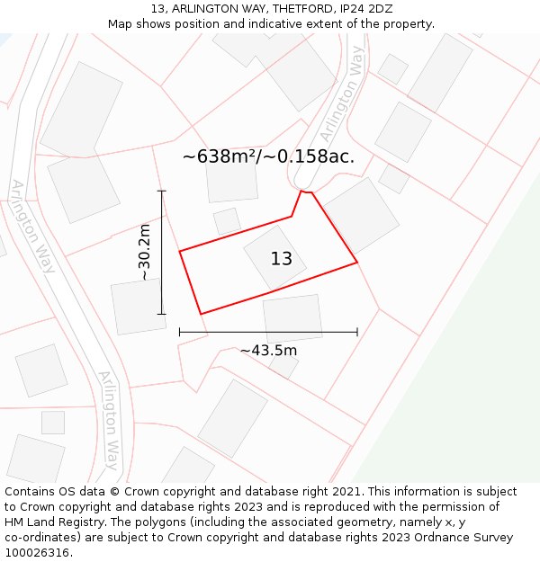 13, ARLINGTON WAY, THETFORD, IP24 2DZ: Plot and title map