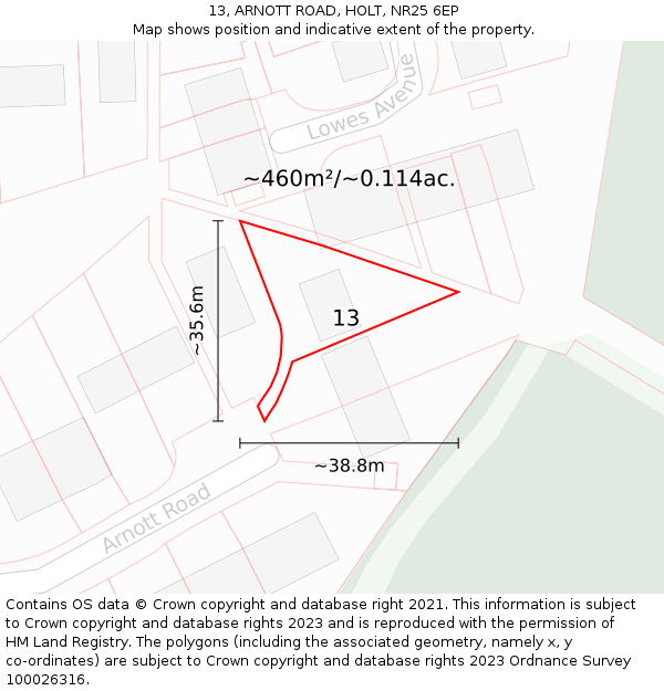 13, ARNOTT ROAD, HOLT, NR25 6EP: Plot and title map