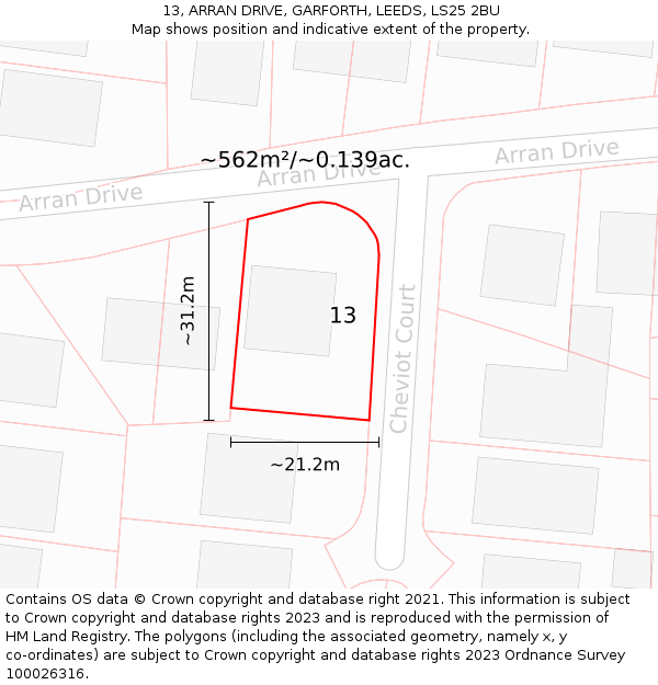 13, ARRAN DRIVE, GARFORTH, LEEDS, LS25 2BU: Plot and title map