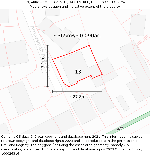 13, ARROWSMITH AVENUE, BARTESTREE, HEREFORD, HR1 4DW: Plot and title map