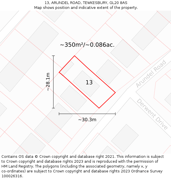 13, ARUNDEL ROAD, TEWKESBURY, GL20 8AS: Plot and title map