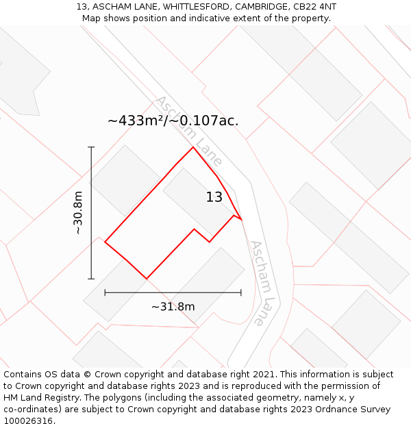 13, ASCHAM LANE, WHITTLESFORD, CAMBRIDGE, CB22 4NT: Plot and title map