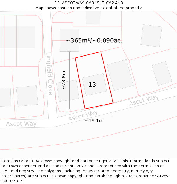 13, ASCOT WAY, CARLISLE, CA2 4NB: Plot and title map