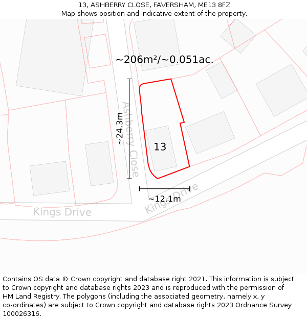 13, ASHBERRY CLOSE, FAVERSHAM, ME13 8FZ: Plot and title map