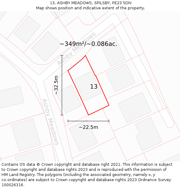 13, ASHBY MEADOWS, SPILSBY, PE23 5DN: Plot and title map