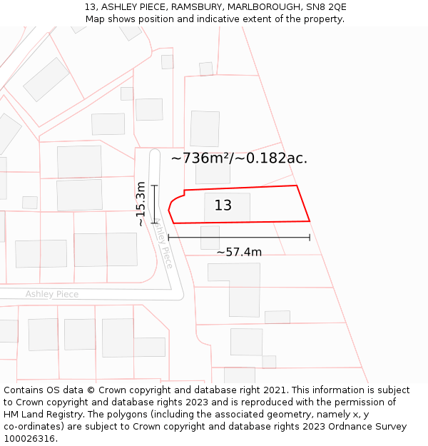 13, ASHLEY PIECE, RAMSBURY, MARLBOROUGH, SN8 2QE: Plot and title map