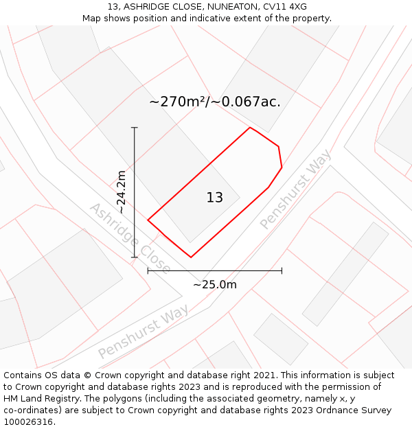 13, ASHRIDGE CLOSE, NUNEATON, CV11 4XG: Plot and title map