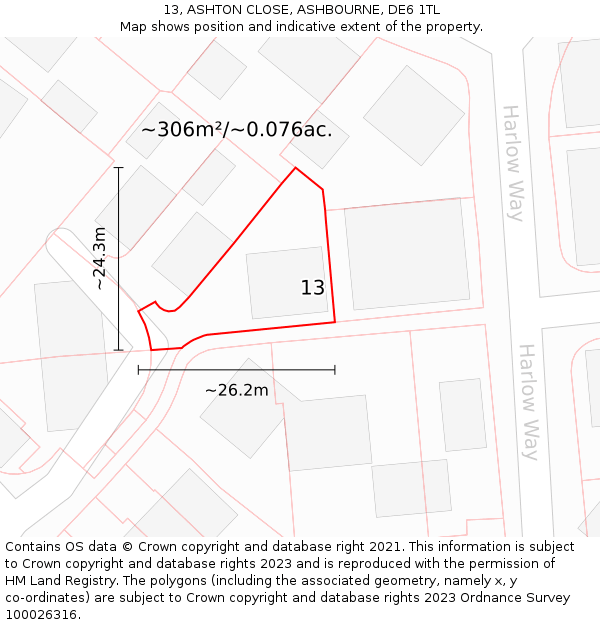 13, ASHTON CLOSE, ASHBOURNE, DE6 1TL: Plot and title map