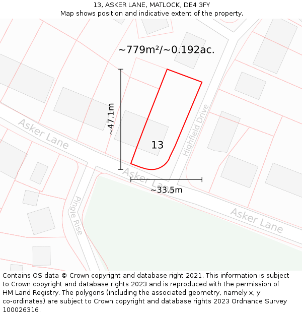 13, ASKER LANE, MATLOCK, DE4 3FY: Plot and title map