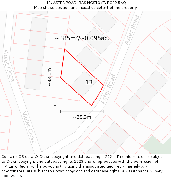 13, ASTER ROAD, BASINGSTOKE, RG22 5NQ: Plot and title map