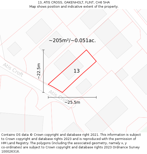 13, ATIS CROSS, OAKENHOLT, FLINT, CH6 5HA: Plot and title map