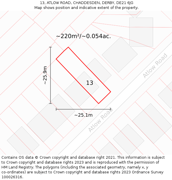 13, ATLOW ROAD, CHADDESDEN, DERBY, DE21 6JG: Plot and title map