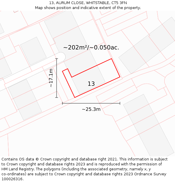 13, AURUM CLOSE, WHITSTABLE, CT5 3FN: Plot and title map