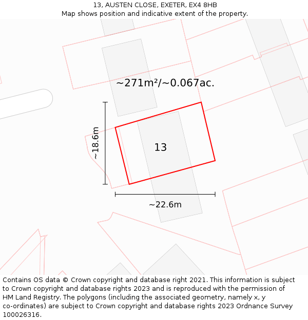 13, AUSTEN CLOSE, EXETER, EX4 8HB: Plot and title map