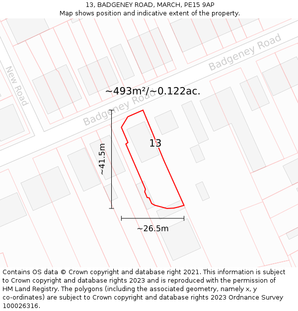 13, BADGENEY ROAD, MARCH, PE15 9AP: Plot and title map