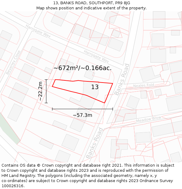 13, BANKS ROAD, SOUTHPORT, PR9 8JG: Plot and title map