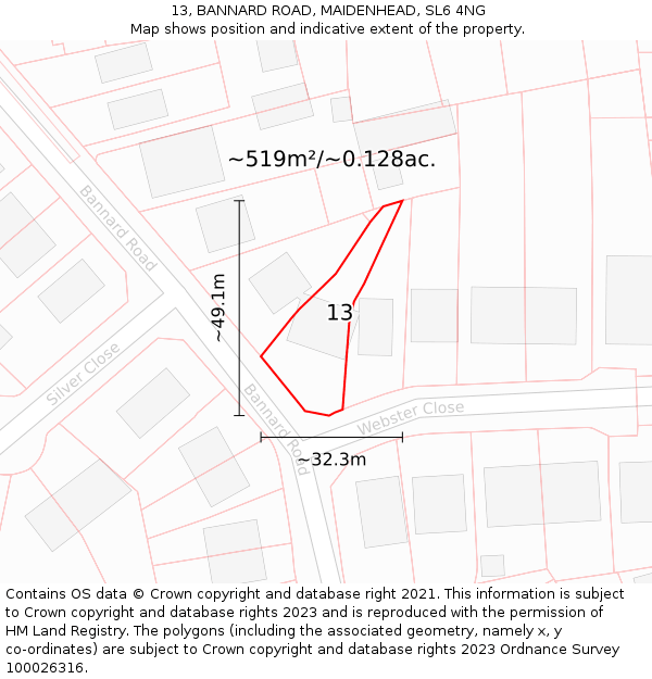 13, BANNARD ROAD, MAIDENHEAD, SL6 4NG: Plot and title map