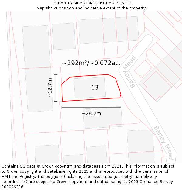 13, BARLEY MEAD, MAIDENHEAD, SL6 3TE: Plot and title map