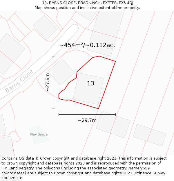 13, BARNS CLOSE, BRADNINCH, EXETER, EX5 4QJ: Plot and title map