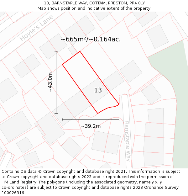 13, BARNSTAPLE WAY, COTTAM, PRESTON, PR4 0LY: Plot and title map