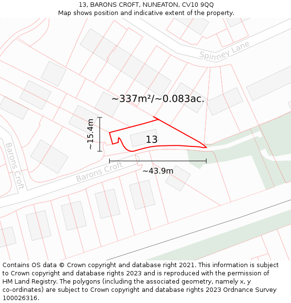 13, BARONS CROFT, NUNEATON, CV10 9QQ: Plot and title map