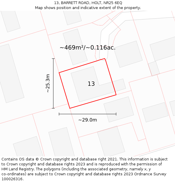 13, BARRETT ROAD, HOLT, NR25 6EQ: Plot and title map
