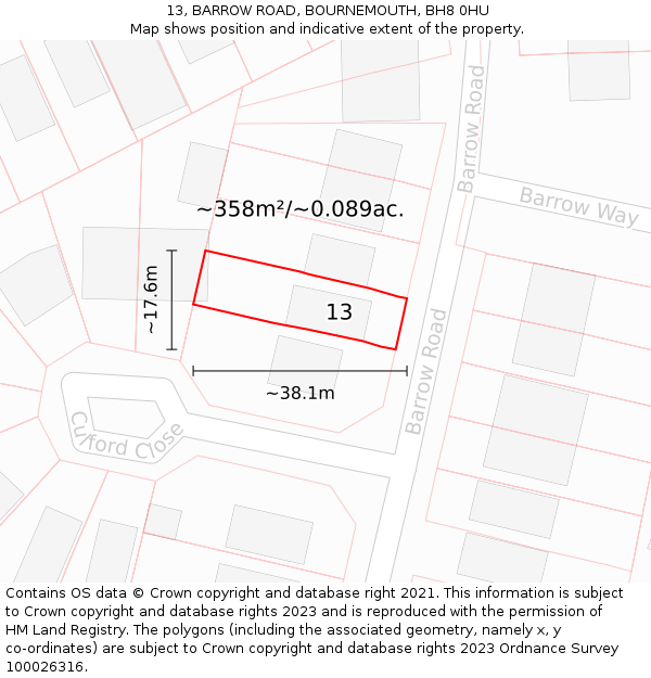 13, BARROW ROAD, BOURNEMOUTH, BH8 0HU: Plot and title map