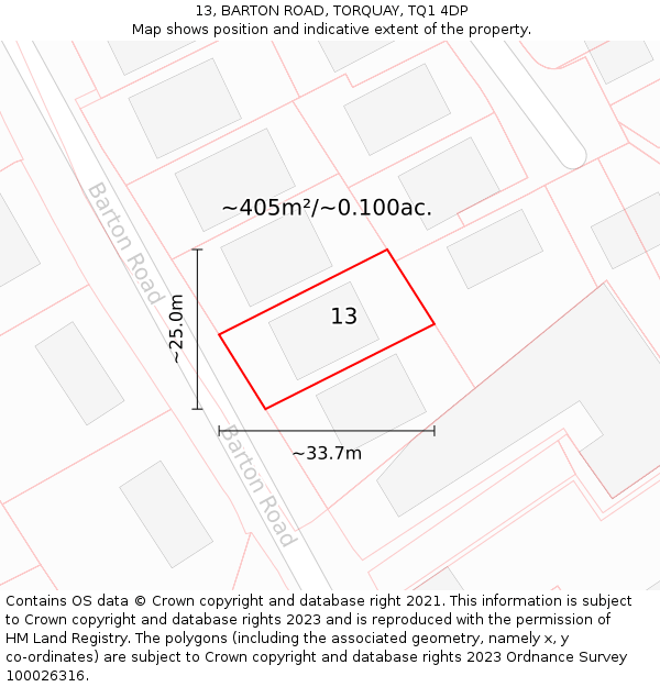 13, BARTON ROAD, TORQUAY, TQ1 4DP: Plot and title map