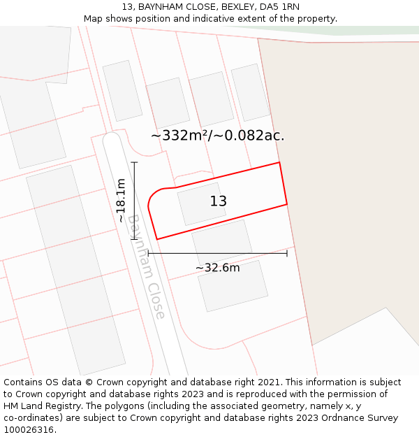 13, BAYNHAM CLOSE, BEXLEY, DA5 1RN: Plot and title map