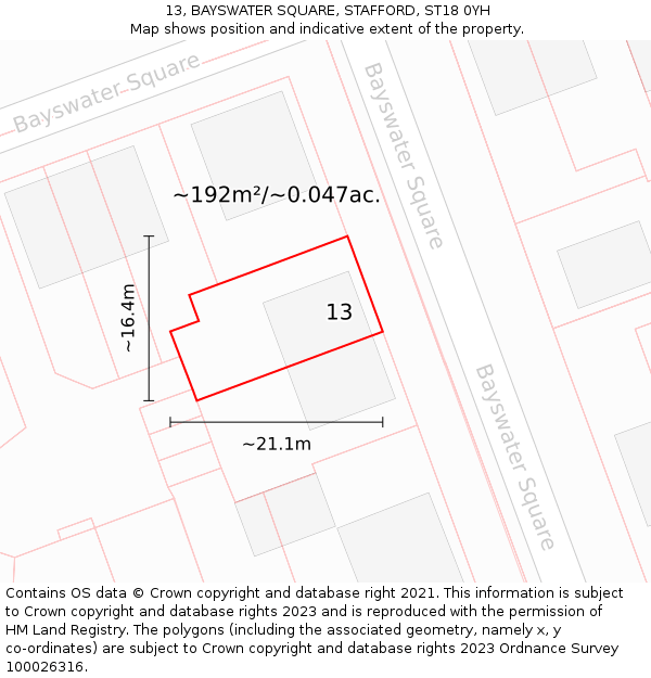 13, BAYSWATER SQUARE, STAFFORD, ST18 0YH: Plot and title map