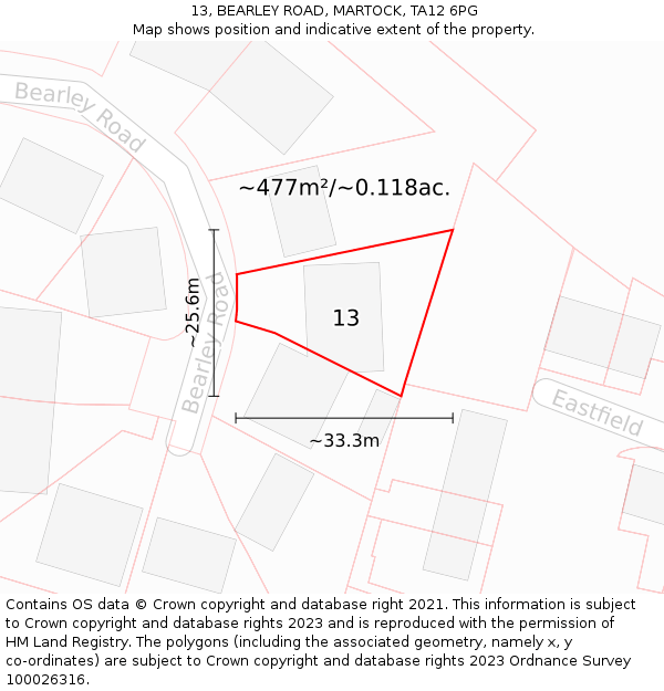 13, BEARLEY ROAD, MARTOCK, TA12 6PG: Plot and title map