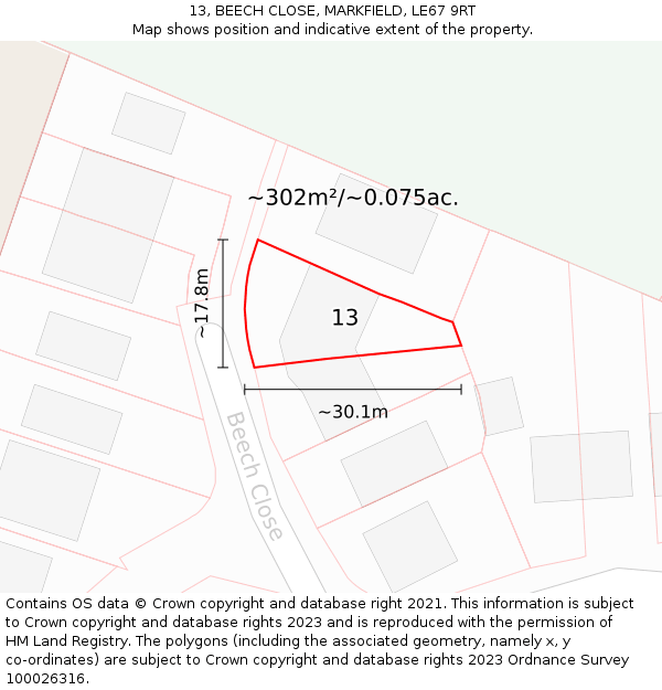 13, BEECH CLOSE, MARKFIELD, LE67 9RT: Plot and title map