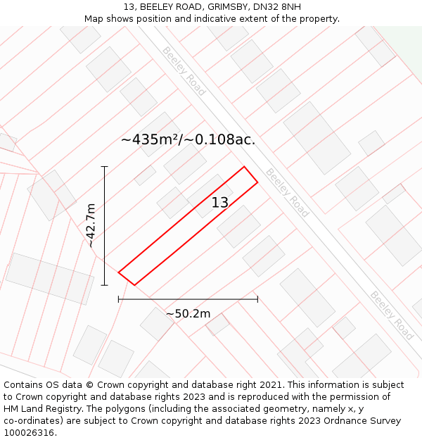 13, BEELEY ROAD, GRIMSBY, DN32 8NH: Plot and title map
