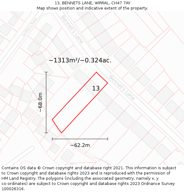 13, BENNETS LANE, WIRRAL, CH47 7AY: Plot and title map