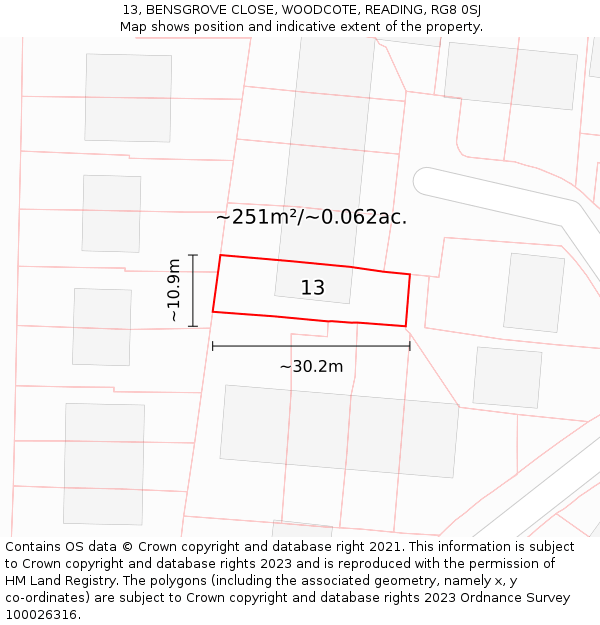 13, BENSGROVE CLOSE, WOODCOTE, READING, RG8 0SJ: Plot and title map