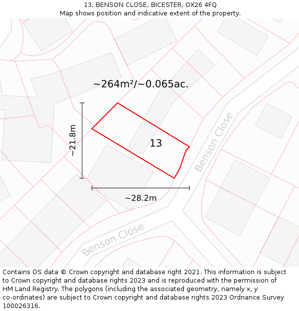 13, BENSON CLOSE, BICESTER, OX26 4FQ: Plot and title map