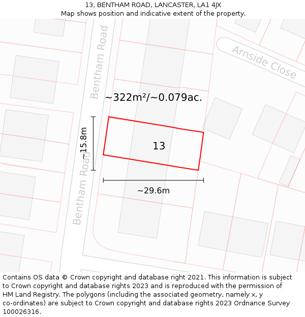 13, BENTHAM ROAD, LANCASTER, LA1 4JX: Plot and title map