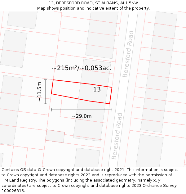 13, BERESFORD ROAD, ST ALBANS, AL1 5NW: Plot and title map