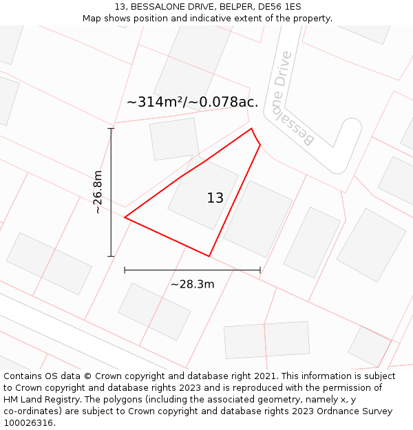 13, BESSALONE DRIVE, BELPER, DE56 1ES: Plot and title map