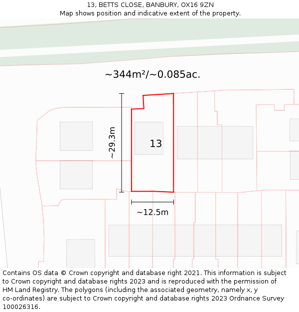 13, BETTS CLOSE, BANBURY, OX16 9ZN: Plot and title map