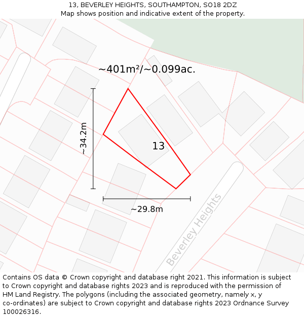 13, BEVERLEY HEIGHTS, SOUTHAMPTON, SO18 2DZ: Plot and title map