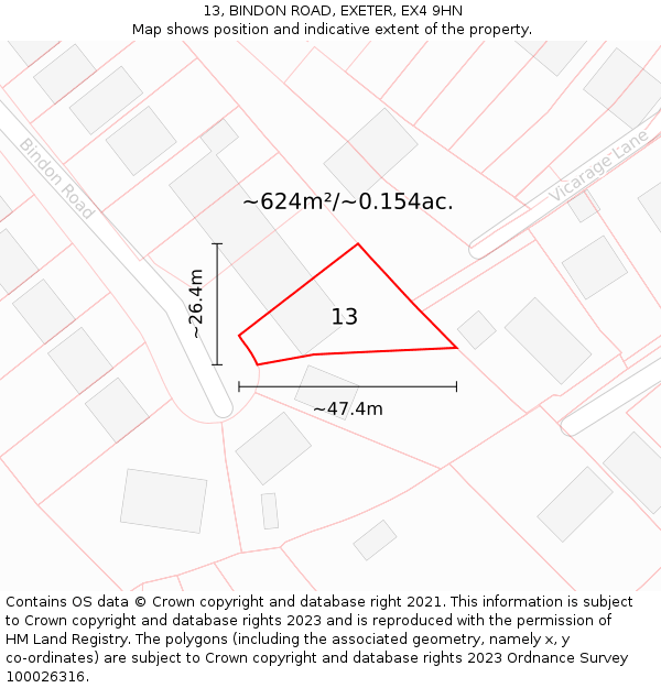 13, BINDON ROAD, EXETER, EX4 9HN: Plot and title map