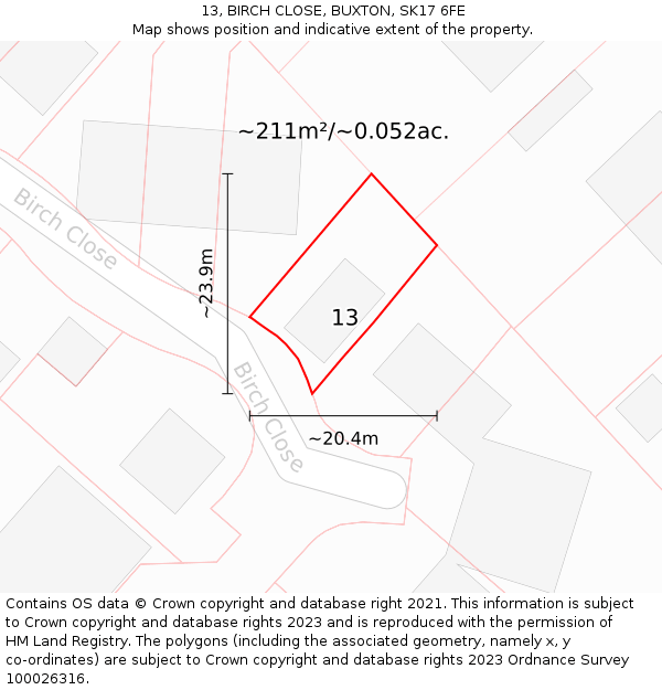 13, BIRCH CLOSE, BUXTON, SK17 6FE: Plot and title map