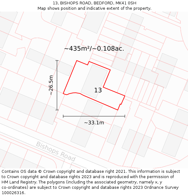 13, BISHOPS ROAD, BEDFORD, MK41 0SH: Plot and title map
