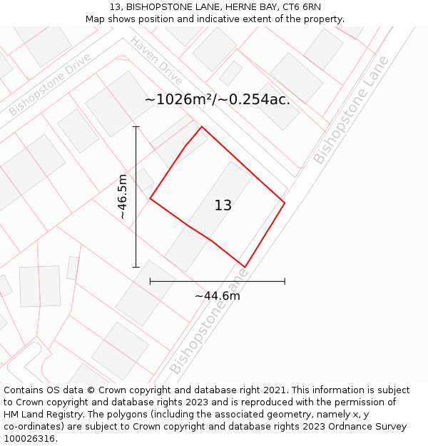 13, BISHOPSTONE LANE, HERNE BAY, CT6 6RN: Plot and title map