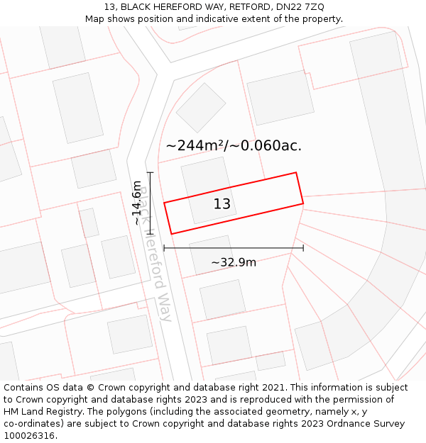 13, BLACK HEREFORD WAY, RETFORD, DN22 7ZQ: Plot and title map