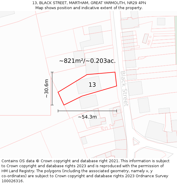 13, BLACK STREET, MARTHAM, GREAT YARMOUTH, NR29 4PN: Plot and title map