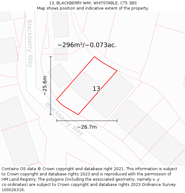 13, BLACKBERRY WAY, WHITSTABLE, CT5 3BS: Plot and title map